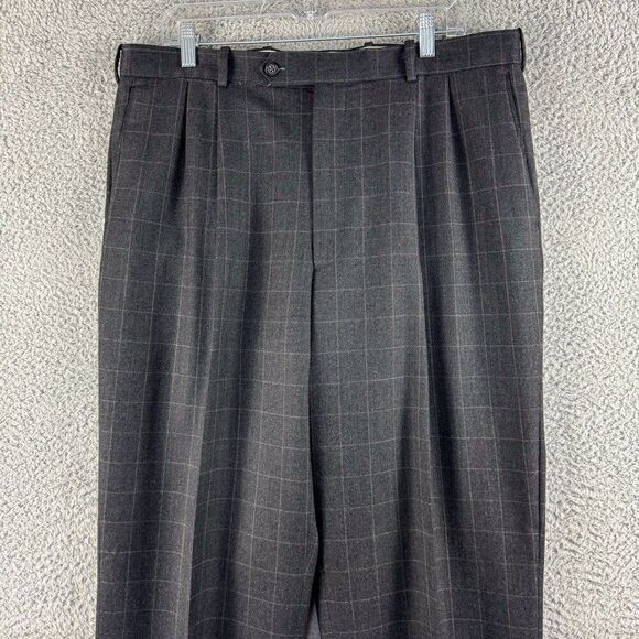 T Harris Wool Dress Pants Mens 36 Gray Plaid Business Casual Office Wedding - Picture 3 of 16